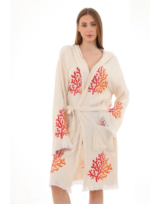 Coral Wooden Stamp Bathrobe