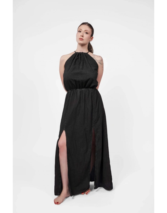 Flora Black Linen Dress