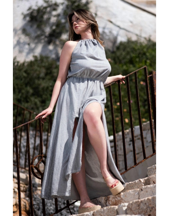 Flora Grey Linen Dress