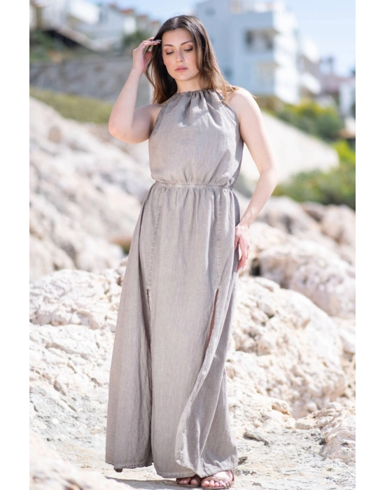Flora Grey Linen Dress