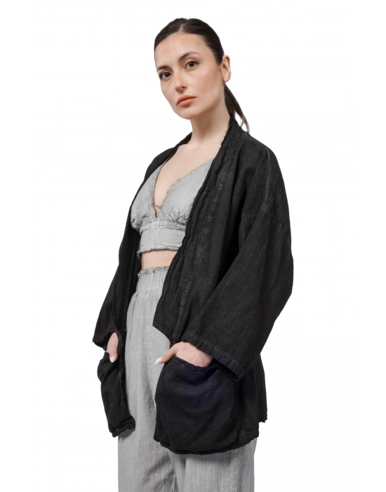Gaia Black Linen Kimono
