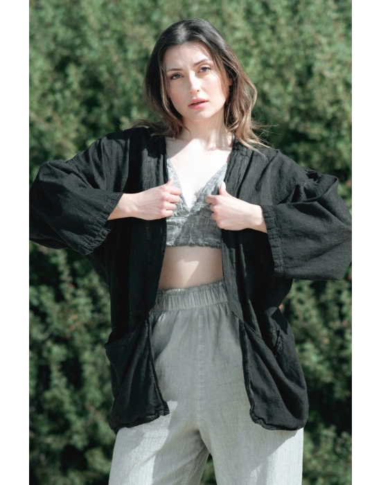 Gaia Black Linen Kimono