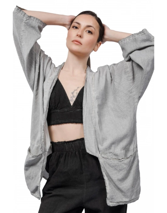 Gaia Grey Linen Kimono