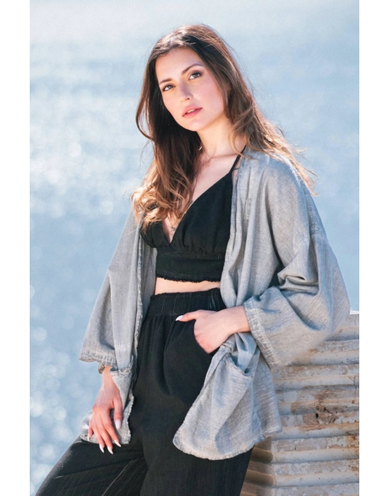 Gaia Grey Linen Kimono