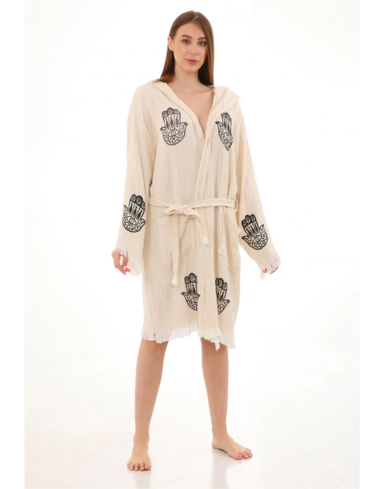 Hamsa Ahşap Damgalı Bornoz