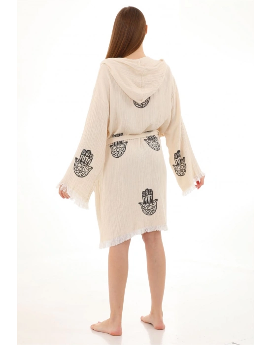 Hamsa Ahşap Damgalı Bornoz