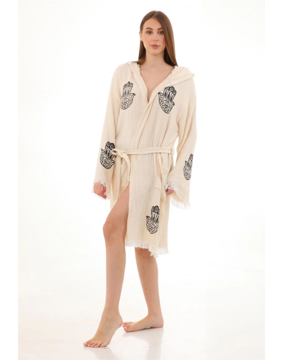 Hamsa Ahşap Damgalı Bornoz