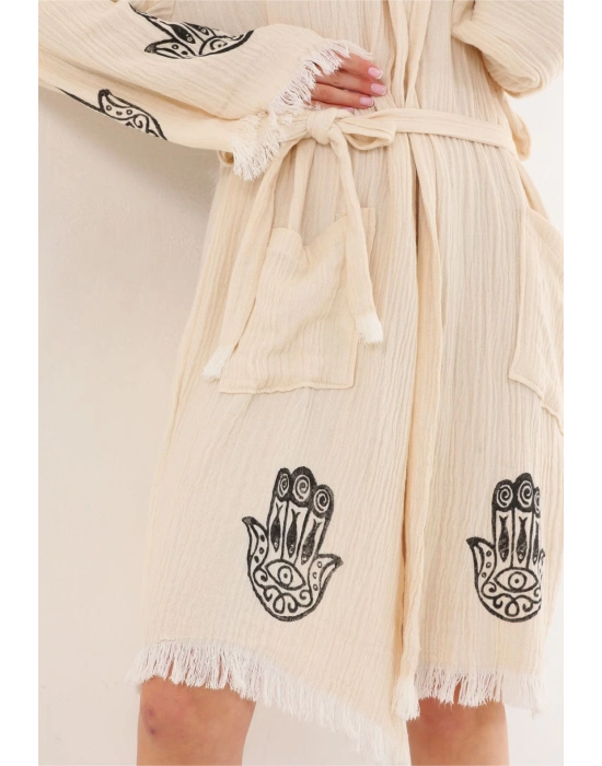 Hamsa Ahşap Damgalı Bornoz