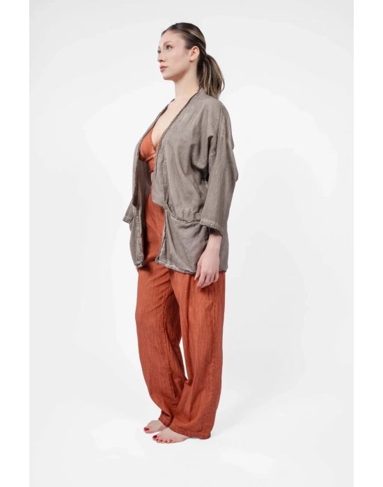 Ateiler Chaputs Keten  Yeşil Kimono One-Size