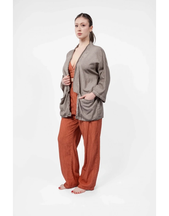 Ateiler Chaputs Keten  Yeşil Kimono One-Size