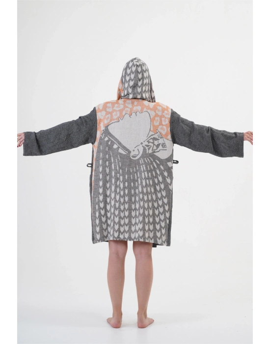 Bayan Siyah Kapüşonlu Bornoz