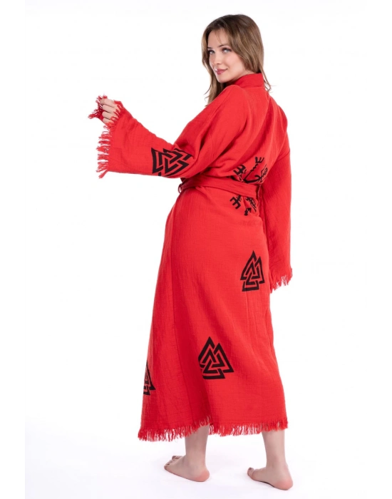 Lagertha Red Wooden Printed Bathrobe