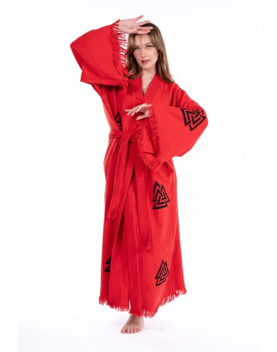 Lagertha Red Wooden Printed Bathrobe