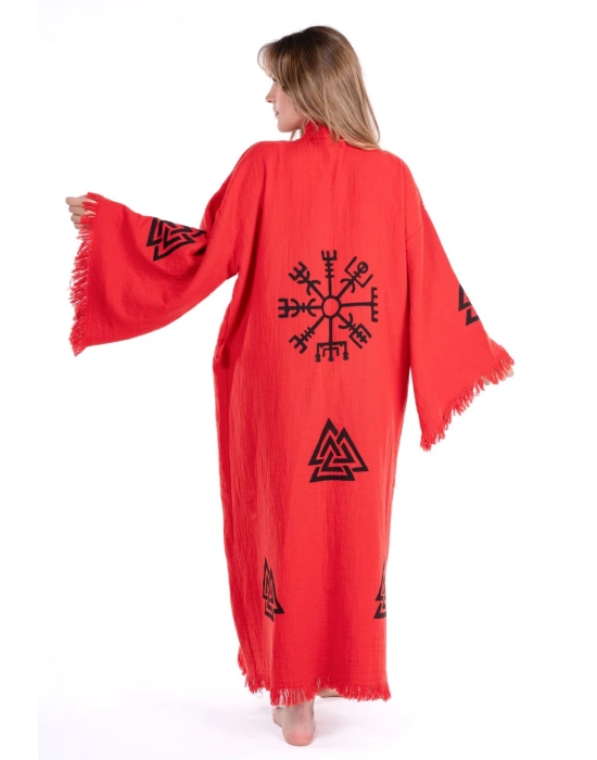Lagertha Red Wooden Printed Bathrobe