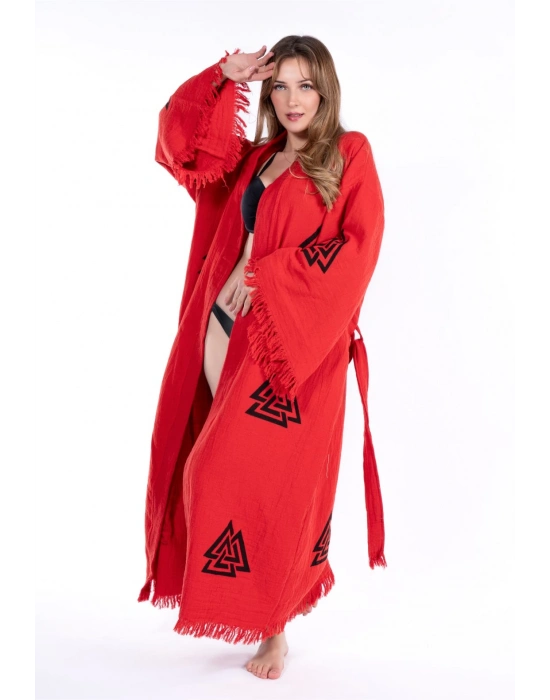 Lagertha Red Wooden Printed Bathrobe