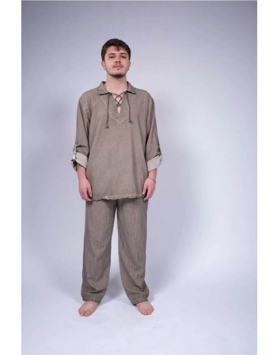 Ateiler Chaputs Keten  Haki Bağcıklı Gömlek