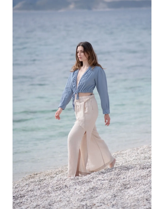 Ateiler Chaputs %100 Pamuk Müslin Mera Mavi Bluz One-Size