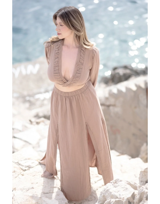 Ateiler Chaputs %100 Pamuk Müslin Mera Kahve Bluz One-Size