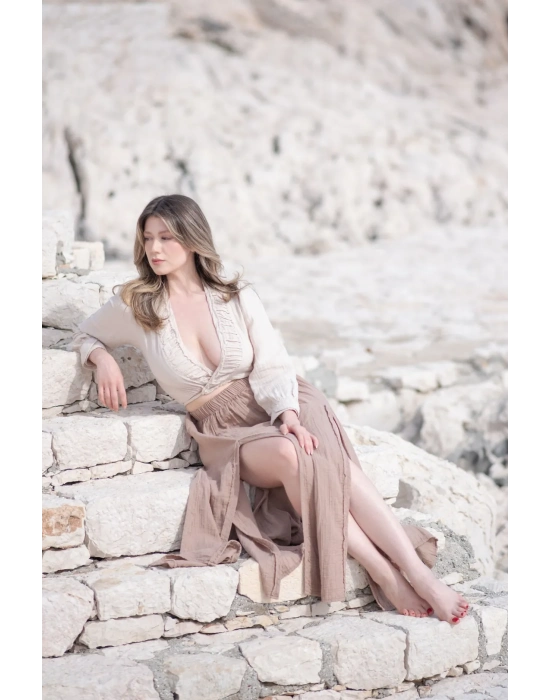 Ateiler Chaputs %100 Pamuk Müslin Mera Bej Bluz One-Size