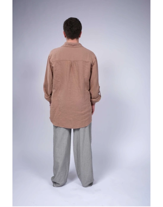 Ateiler Chaputs %100 Pamuk Müslin Orge Kahve Gömlek One-Size