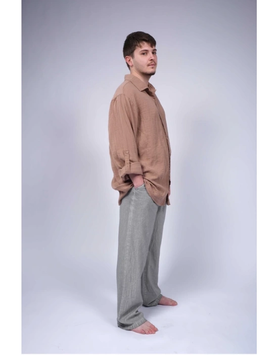 Ateiler Chaputs %100 Pamuk Müslin Orge Kahve Gömlek One-Size