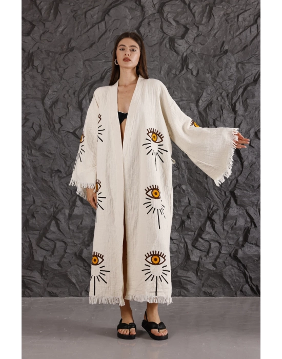 Orange Shine Eye Wooden Printed Bathrobe
