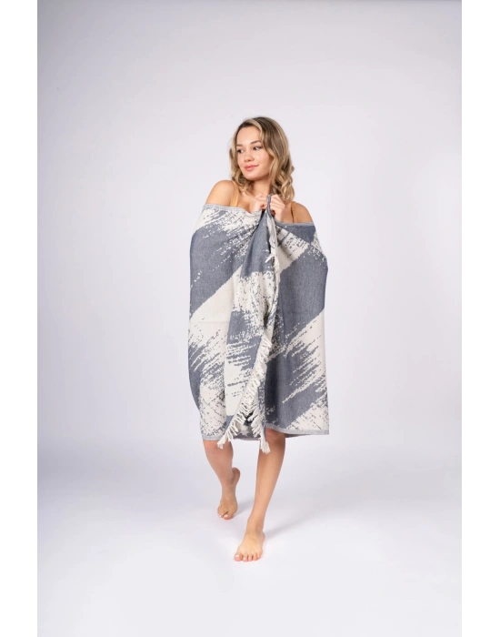 Perge Navy Blue Peshtemal (Double Face)