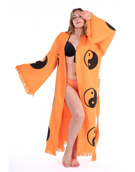 Sarasvati Orange Wooden Printed Bathrobe