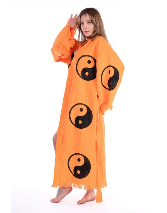 Sarasvati Orange Wooden Printed Bathrobe