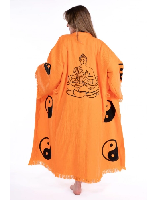 Sarasvati Orange Wooden Printed Bathrobe