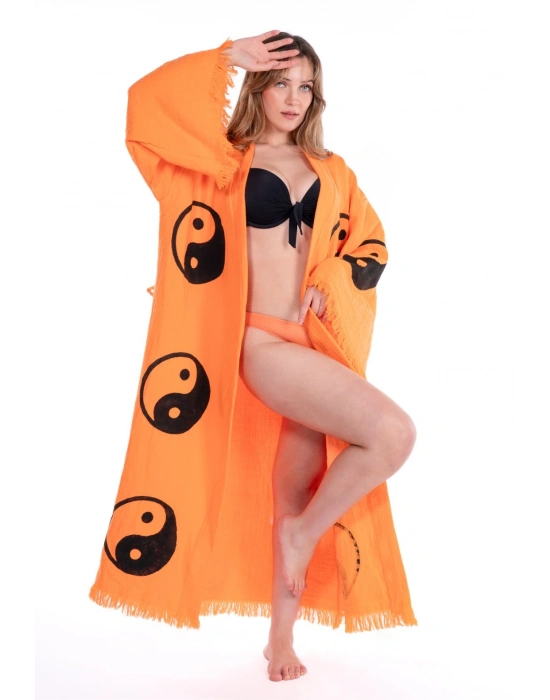 Sarasvati Orange Wooden Printed Bathrobe