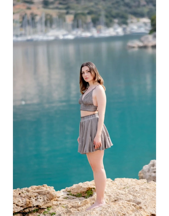 Ateiler Chaputs Keten Seliz Yeşil Etek One-Size