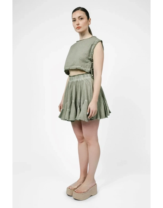 Ateiler Chaputs Keten Seliz Yeşil Etek One-Size