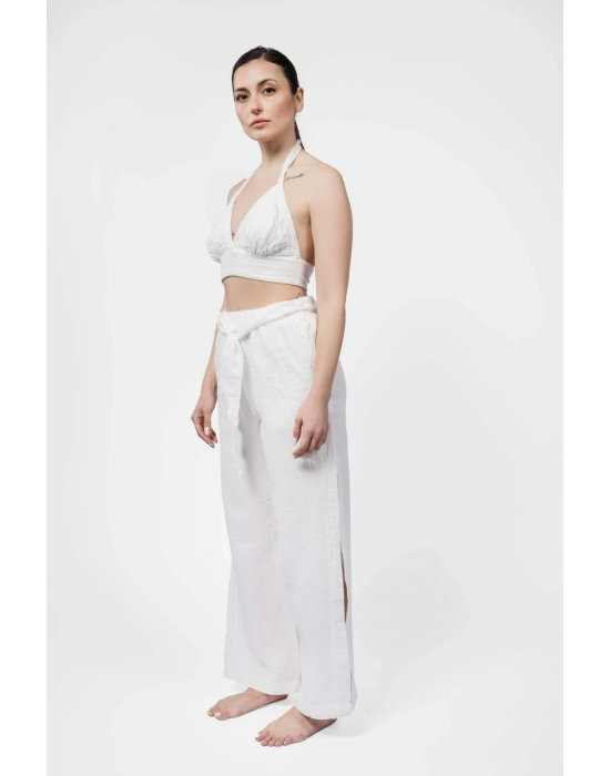 Yırtmaçlı Beyaz Pantolon