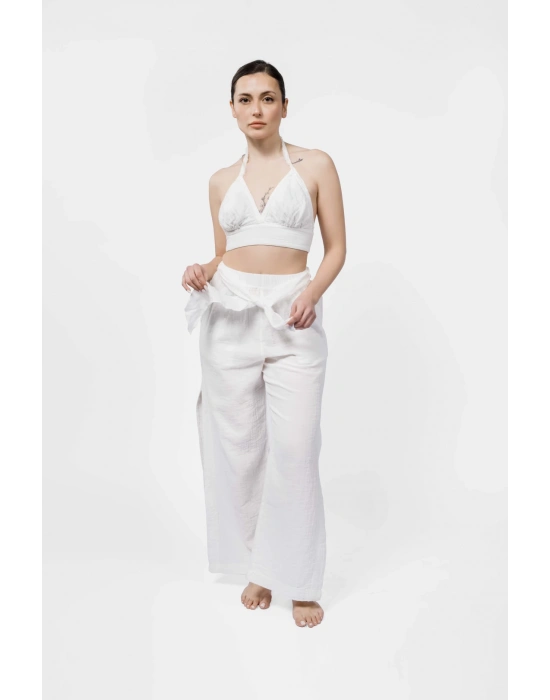Yırtmaçlı Beyaz Pantolon