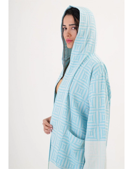 Kare Turkuaz Bornoz