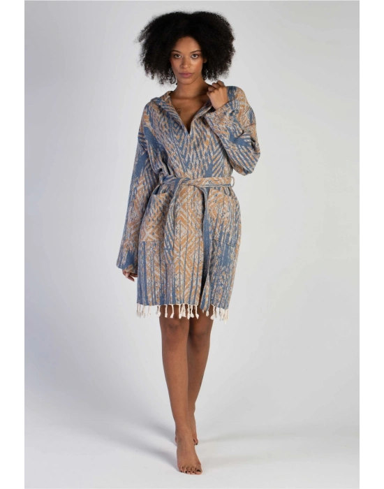 Tonna Navy Blue & Caramel Bathrobe