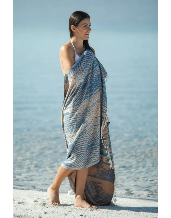 Tonna Navy Blue & Caramel Peshtemal