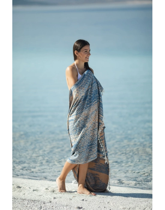 Tonna Navy Blue & Caramel Peshtemal