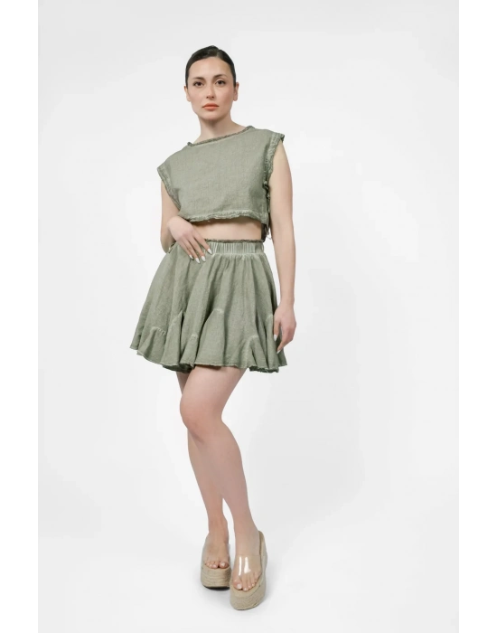 Ateiler Chaputs Keten Vesa Yeşil Crop One-Size