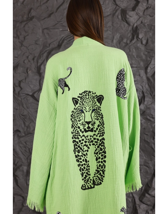 Tiger Wooden Printed Green Bathrobe