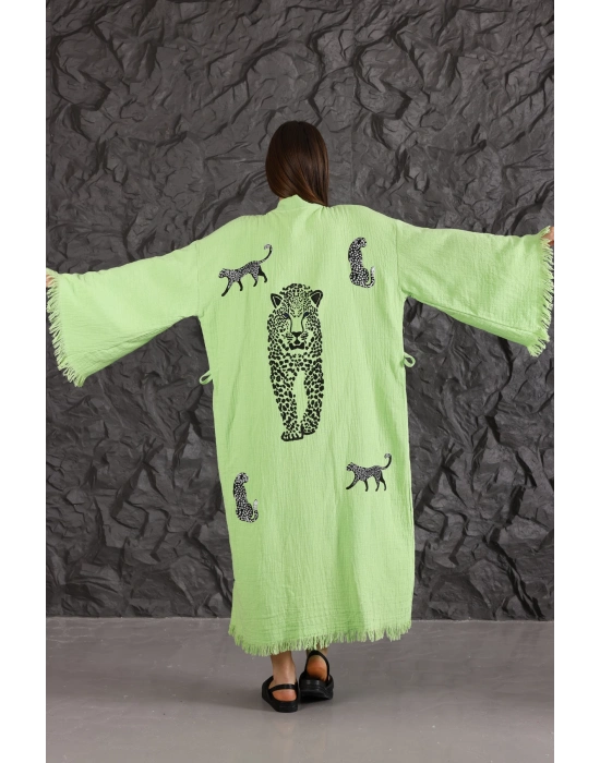Tiger Wooden Printed Green Bathrobe