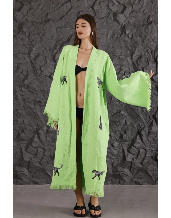 Tiger Wooden Printed Green Bathrobe