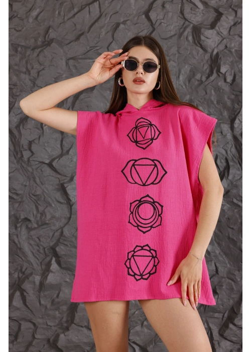 Triangle Wooden Printed Pink Poncho