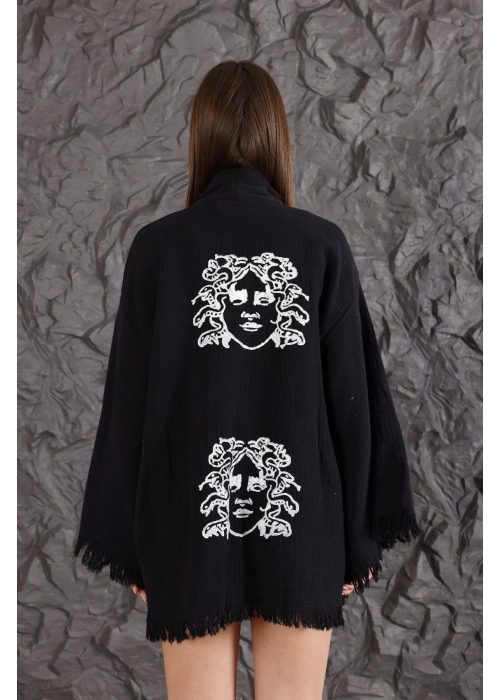 Medusa Wooden Printed Black Robe