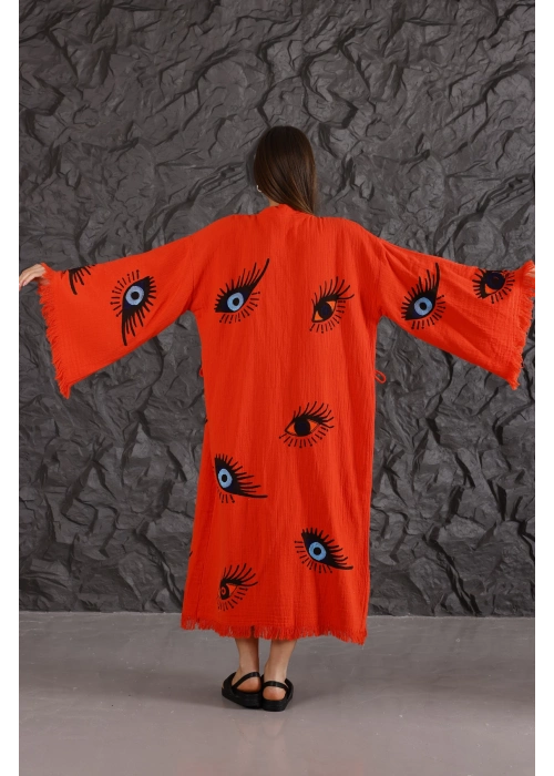 Eye Wooden Printed Red Kaftan