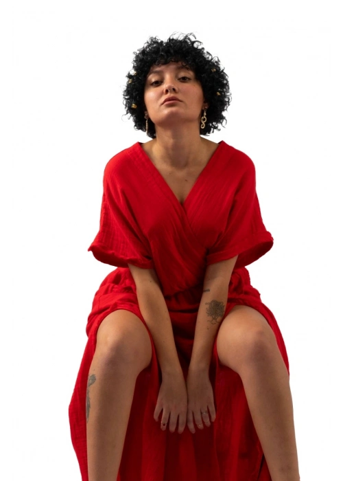 Anvelop Red Muslin Dress