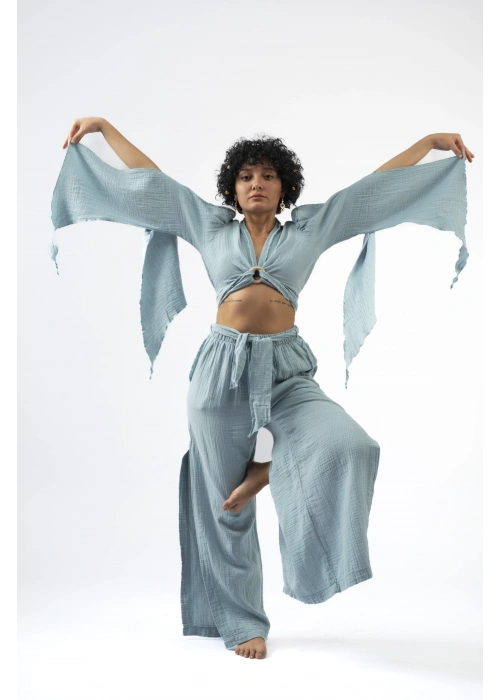 Ateiler Chaputs %100 Pamuk Müslin Aya Turkuaz Bluz One-Size