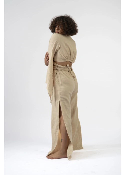 Ateiler Chaputs %100 Pamuk Müslin Bej Yırtmaçlı Pantolon One-Size