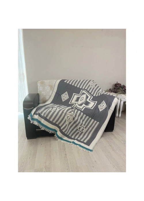 Geo Throw - Gri & Mavi